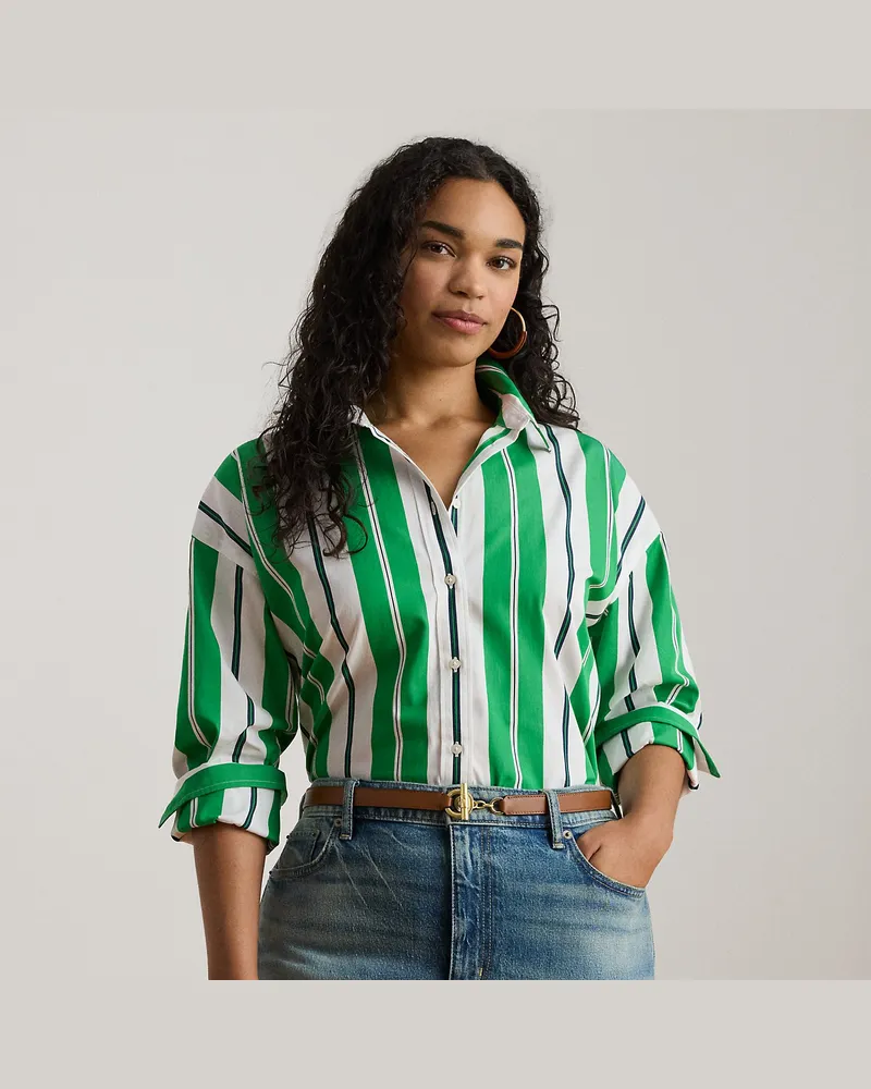 Ralph Lauren Plus Größen - Gestreiftes Relaxed-Fit Baumwollhemd Green