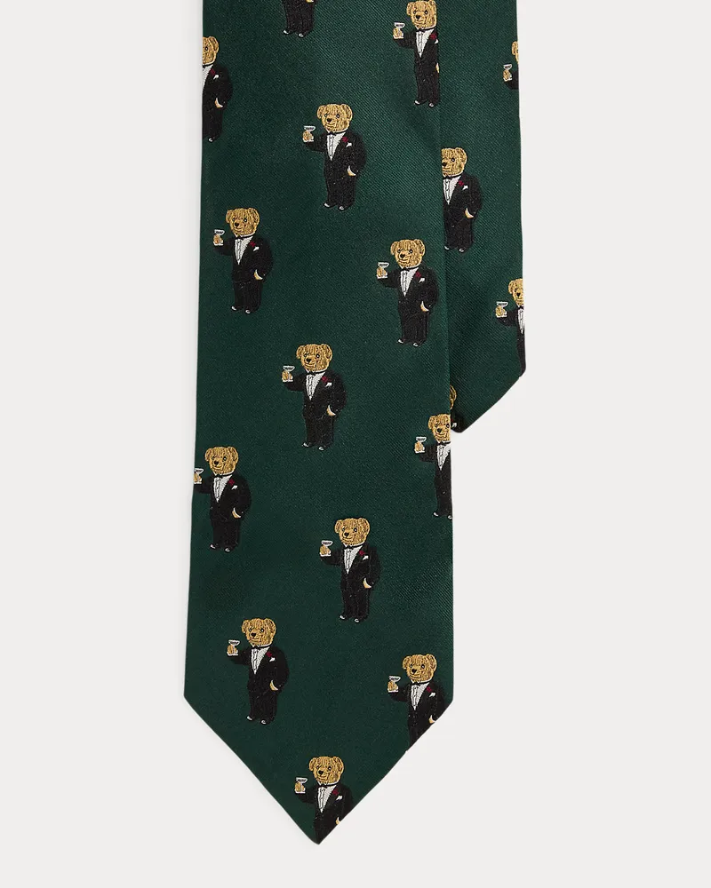 Ralph Lauren Seidenkrawatte mit Graduate Martini Bear Green