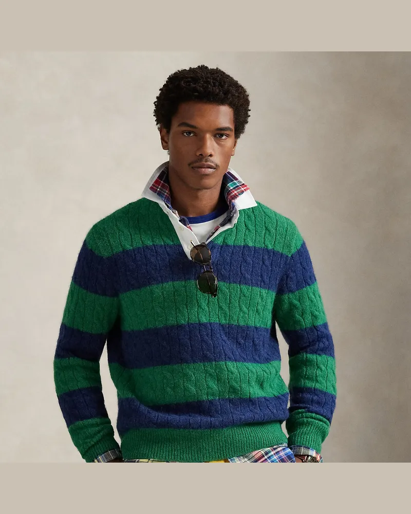 Ralph Lauren Zopfmuster-Rugby-Pullover mit Streifen Multi