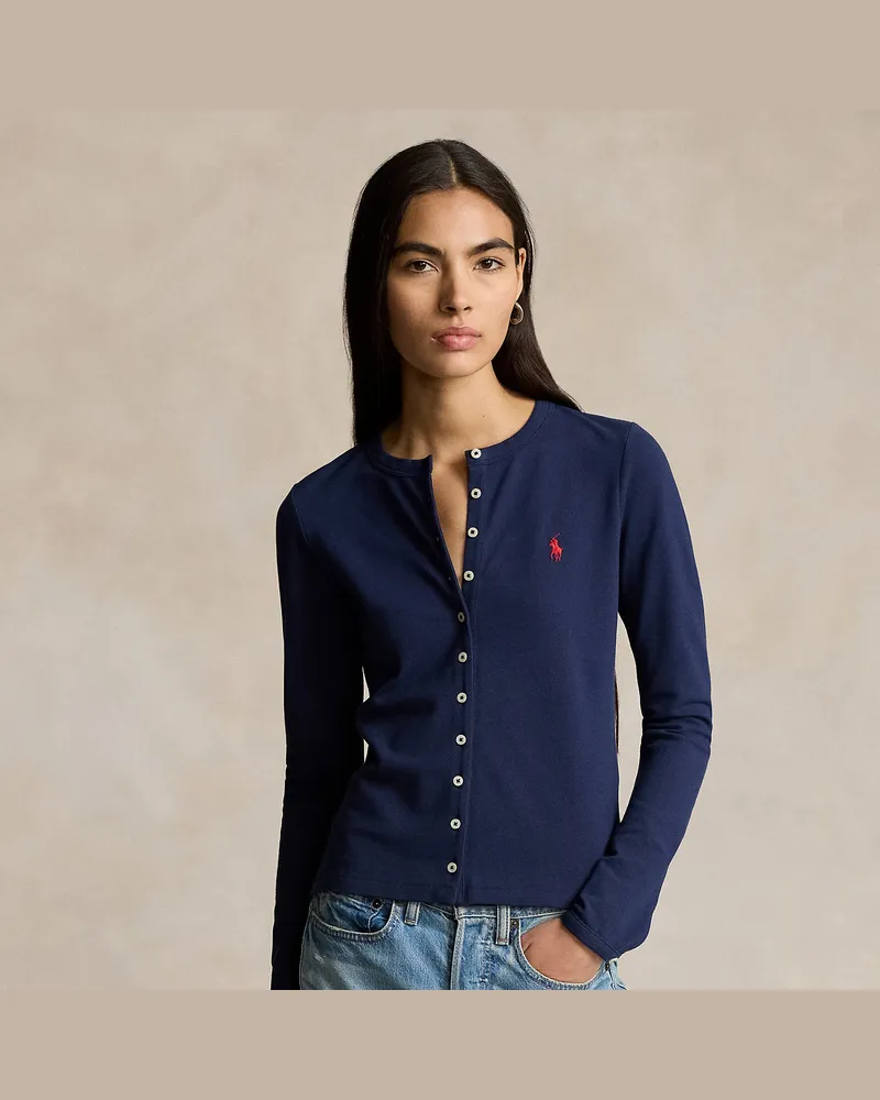 Ralph Lauren Strickjacke aus Stretch-Baumwollpiqué Blue
