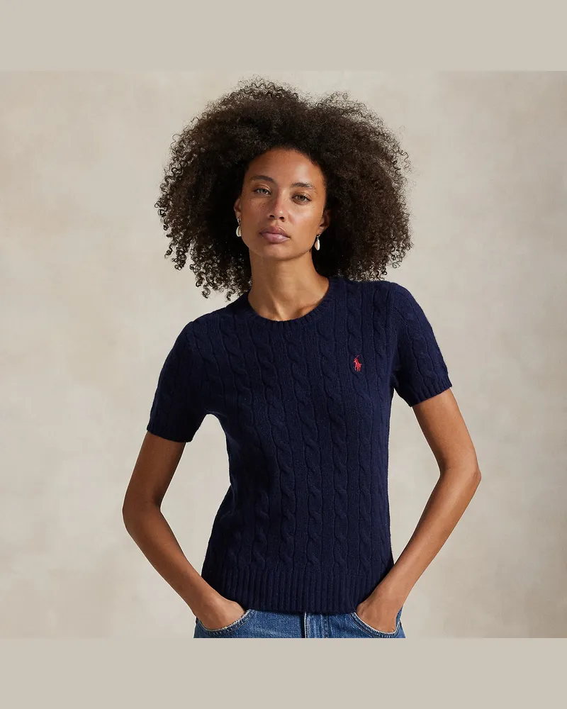 Ralph Lauren Kurzarmpullover mit Zopfmuster Blue