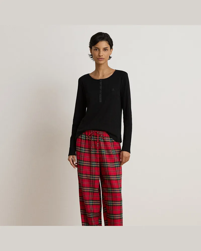 Ralph Lauren Karierter Henley-Pyjama mit Baumwolle Red