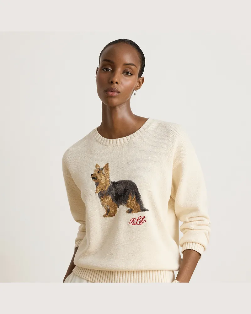 Ralph Lauren Pullover mit Terrier-Intarsienstrickerei Cream