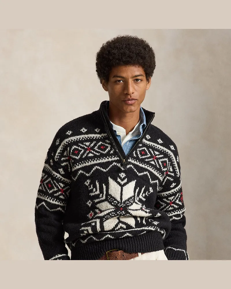 Ralph Lauren Wollpullover mit Schneeflockenmotiv Black