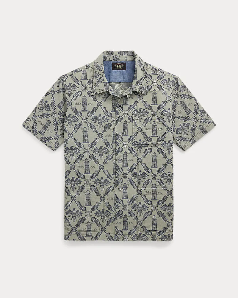 Ralph Lauren Kurzarmhemd aus Jacquard-Denim in Indigo Blue