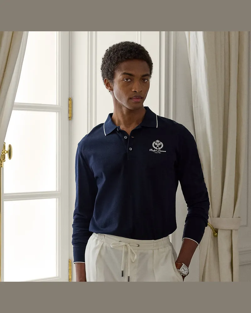 Ralph Lauren Piqué-Poloshirt mit Wappenstickerei Blue