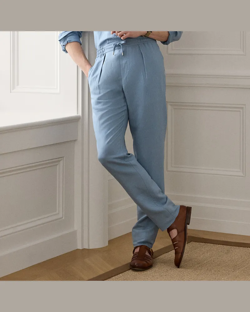 Ralph Lauren Handgeschneiderte Seiden-Leinen-Hose Blue