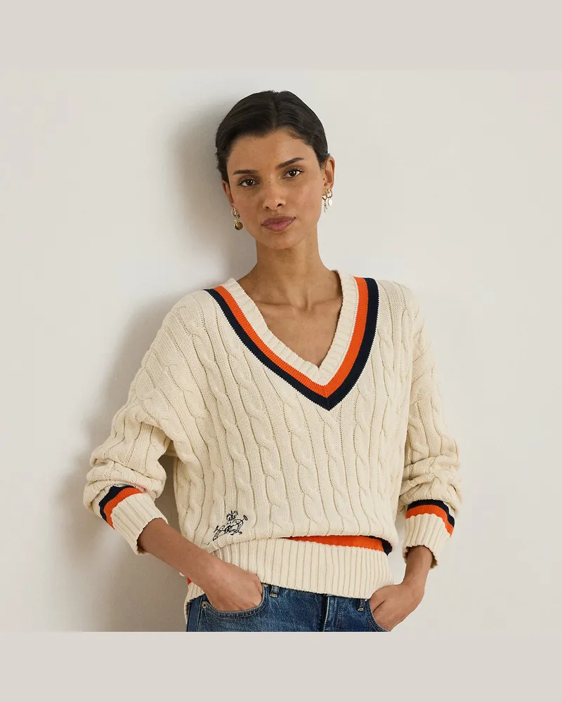 Ralph Lauren Baumwoll-Cricketpullover mit Zopfmuster Cream