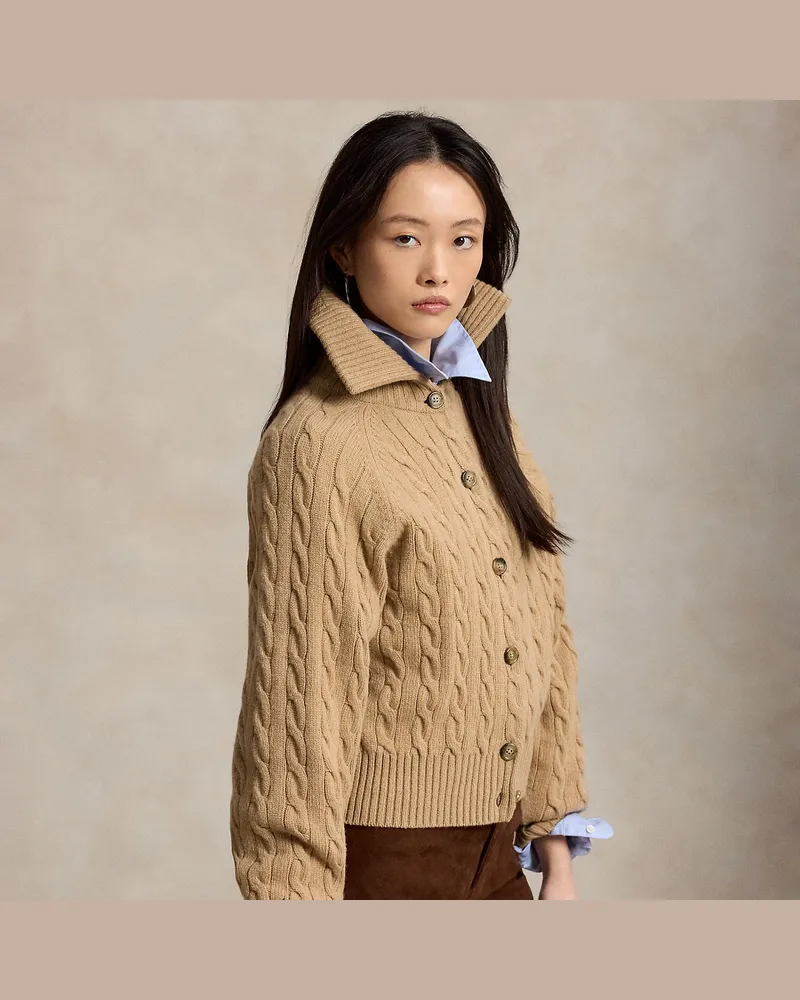 Ralph Lauren Woll-Kaschmir-Jacke mit Zopfmuster Tan