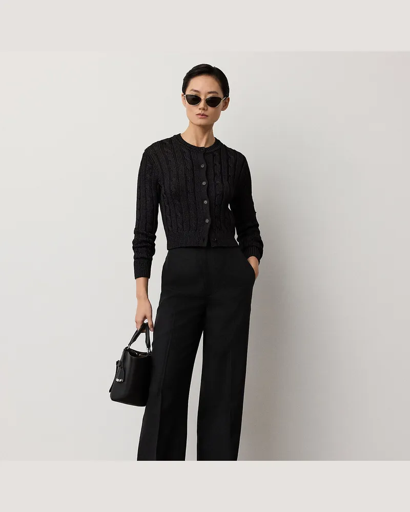 Ralph Lauren Kurze Zopfmuster-Strickjacke aus Seide Black