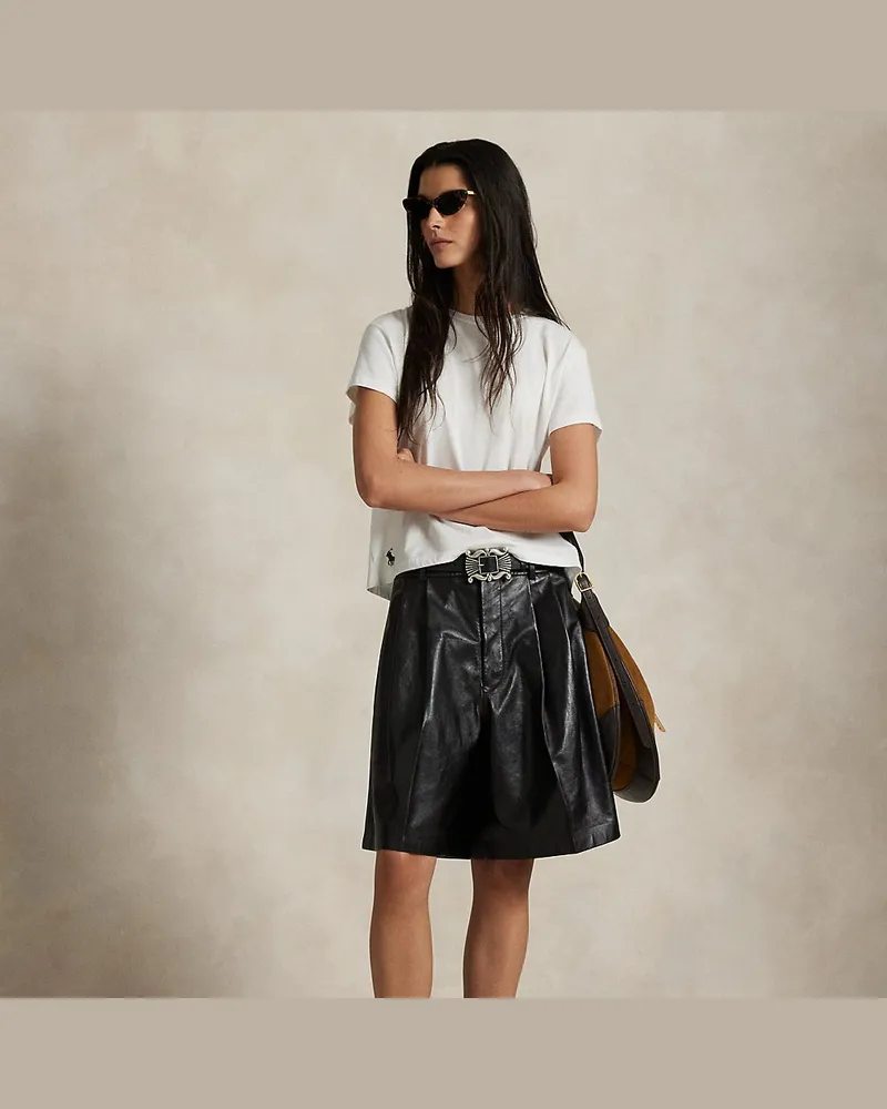 Ralph Lauren Ledershorts mit Bundfalten Black