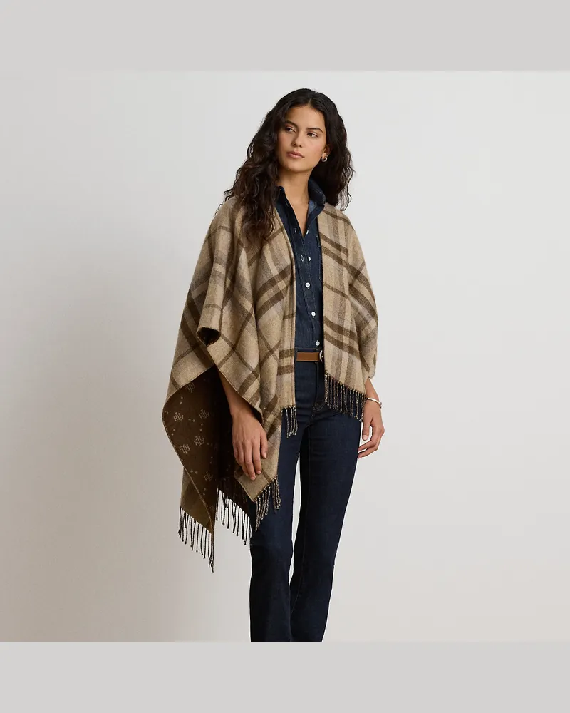 Ralph Lauren Ruana mit Karomuster und Logo-Jacquard Brown