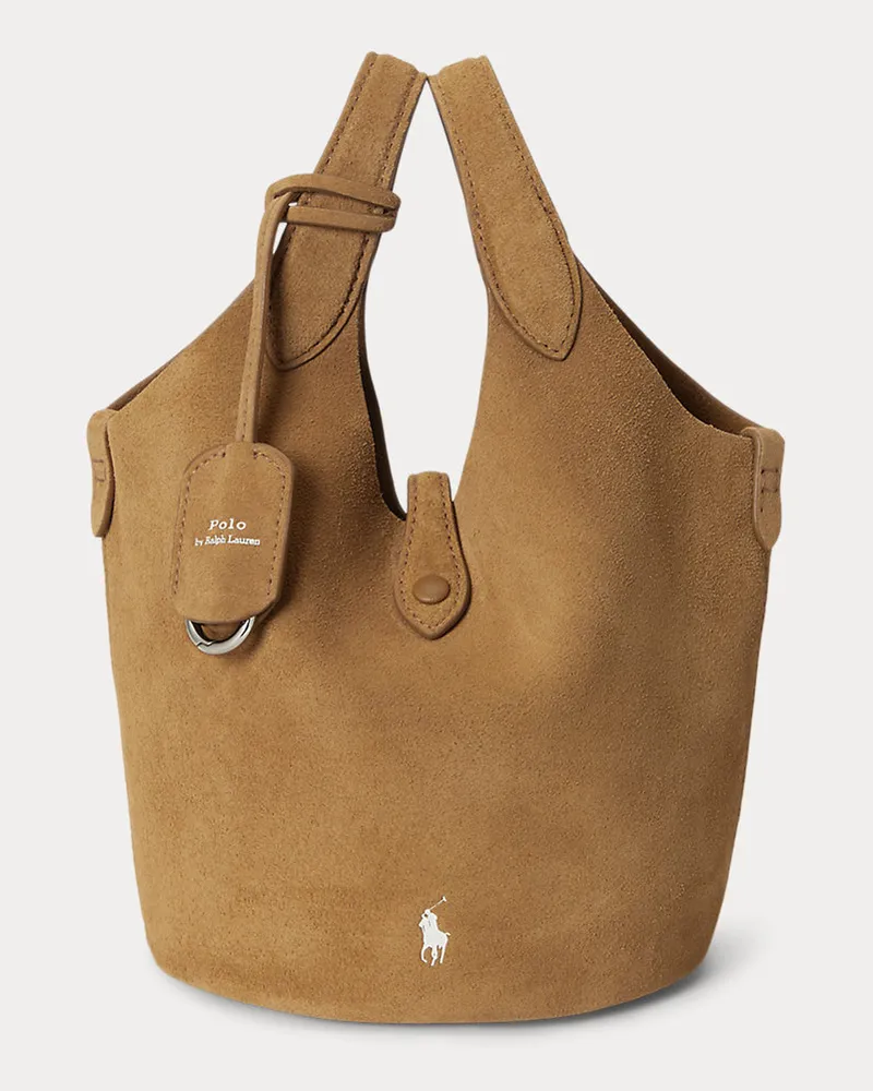 Ralph Lauren Kleine Wildleder-Tragetasche Polo Play Brown