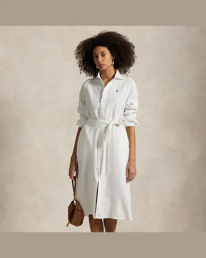 Ralph Lauren Hemdkleid aus Leinen mit Gürtel White