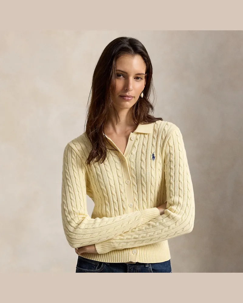 Ralph Lauren Baumwollstrickjacke mit Zopfmuster Cream