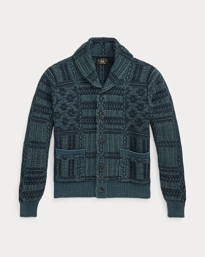 Ralph Lauren Jacquard-Baumwollstrickjacke in Indigo Blue