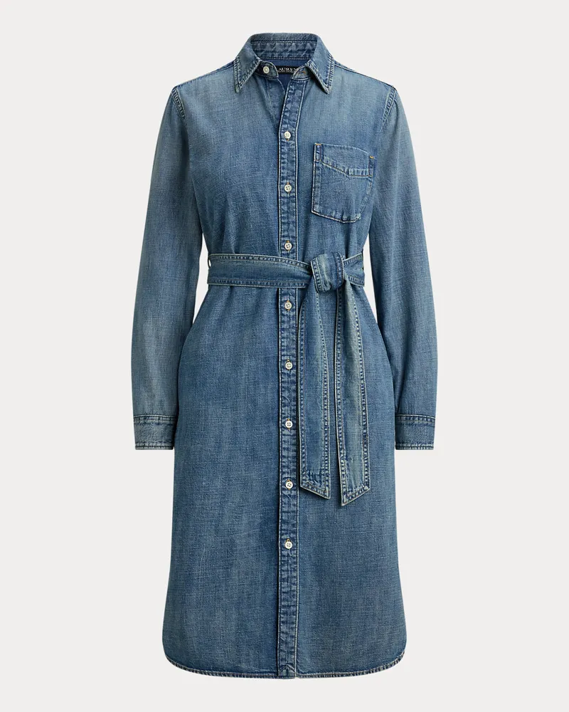 Ralph Lauren Kurzgrößen - Denim-Hemdkleid mit Gürtel Blue