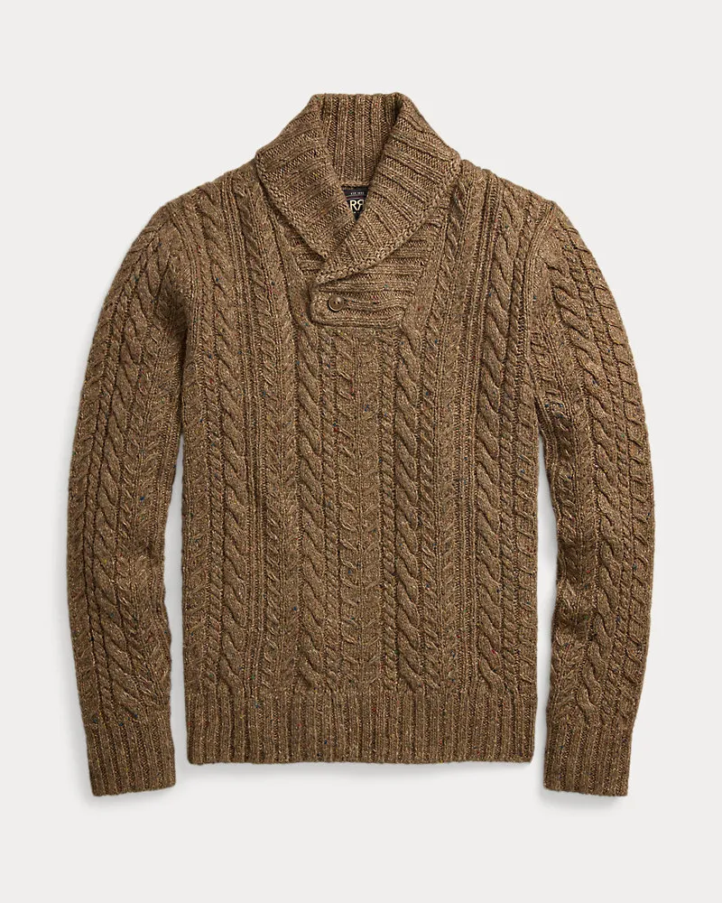 Ralph Lauren Aran-Strickpullover mit Schalkragen Brown