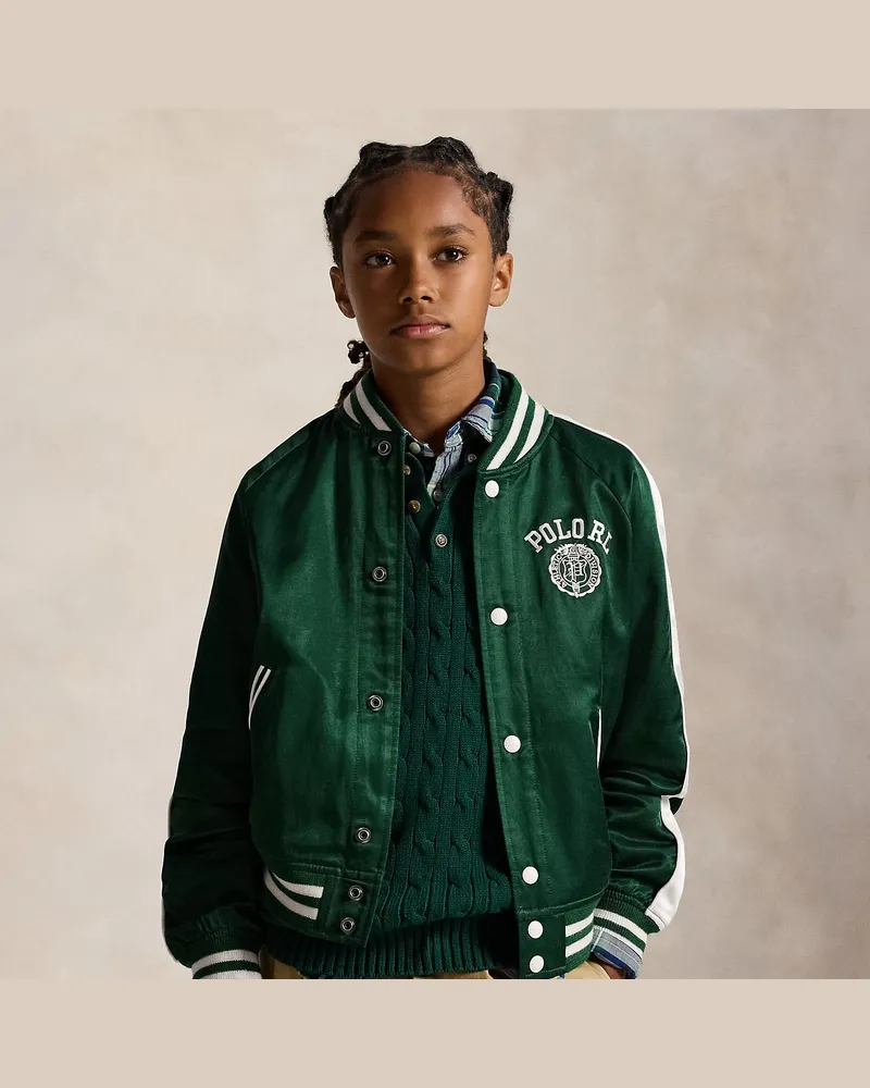 Ralph Lauren Logo-Baseballjacke aus Satin Green