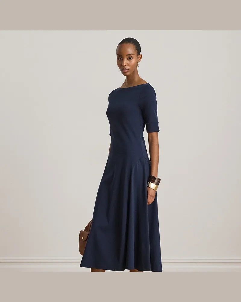 Ralph Lauren Kurzgrößen - Geripptes Midikleid aus Baumwollstretch Blue