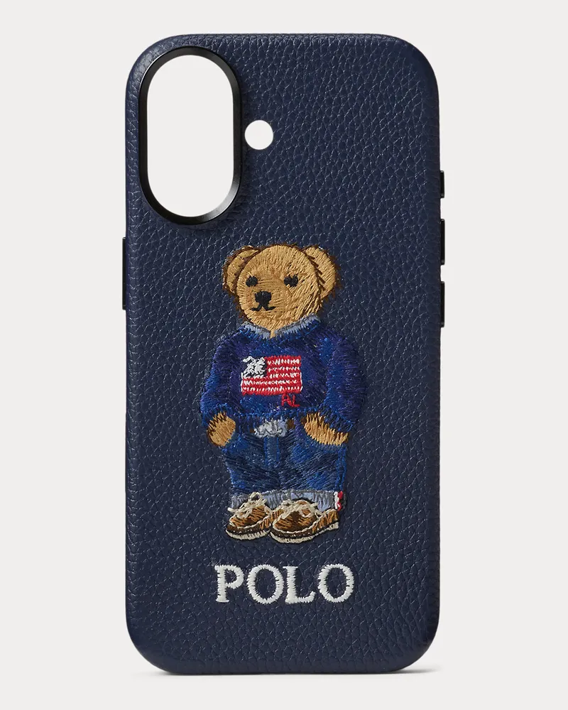 Ralph Lauren Lederetui für iPhone 17 mit Polo Bear Blue