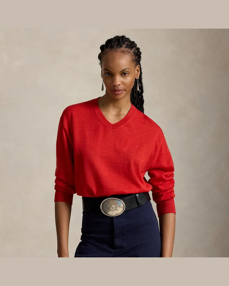 Ralph Lauren Wollpullover mit V-Ausschnitt Red
