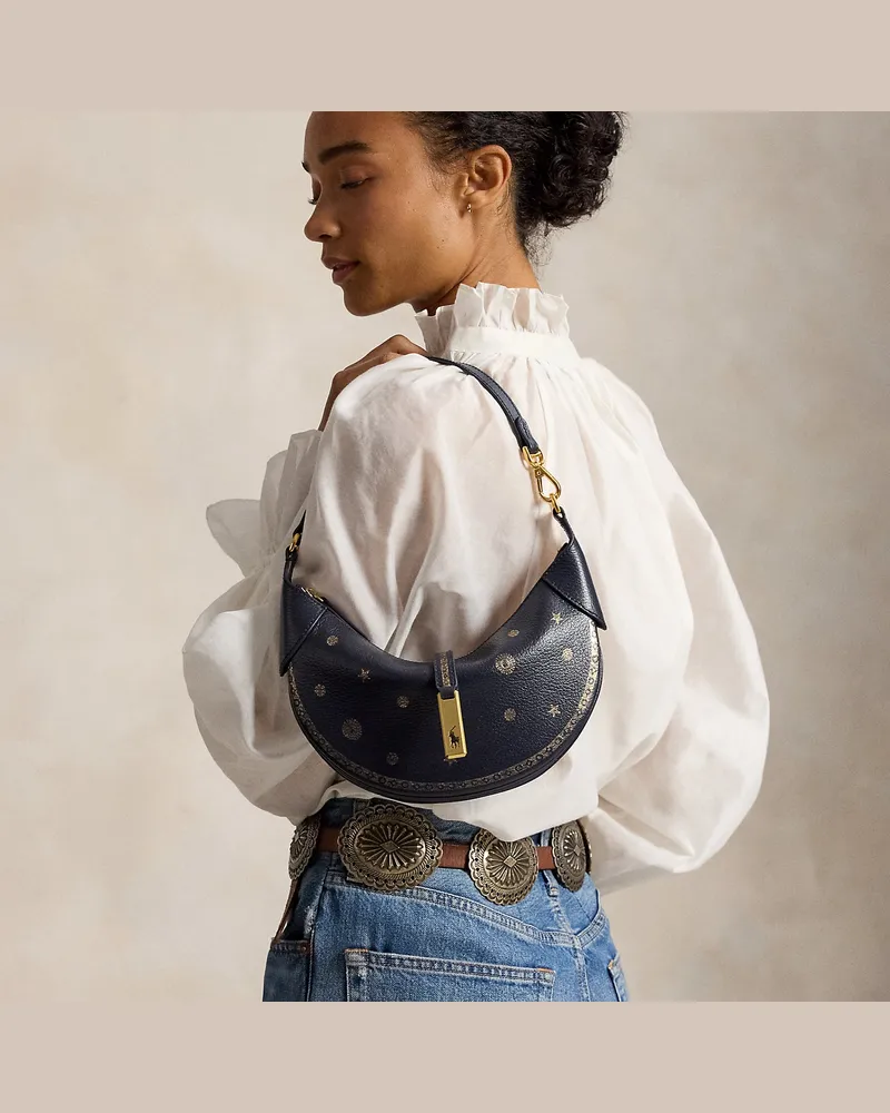Ralph Lauren Mini-Schultertasche Polo ID aus Leder Blue