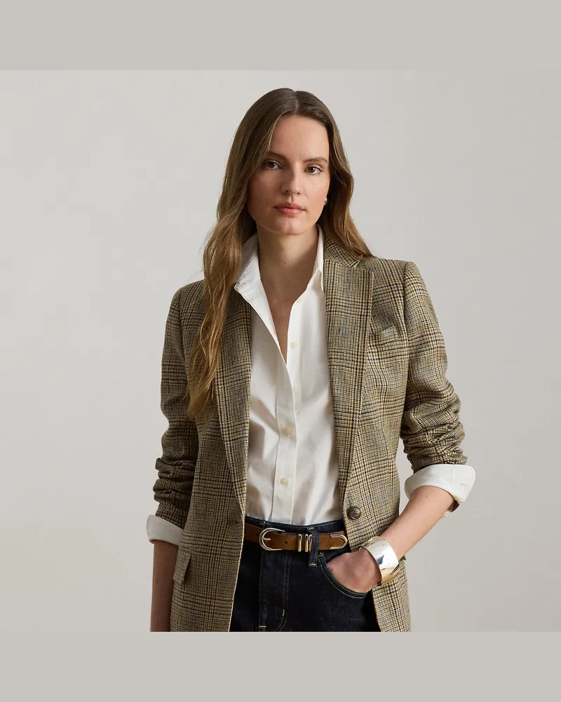 Ralph Lauren Glencheck-Blazer aus Leinentwill Brown