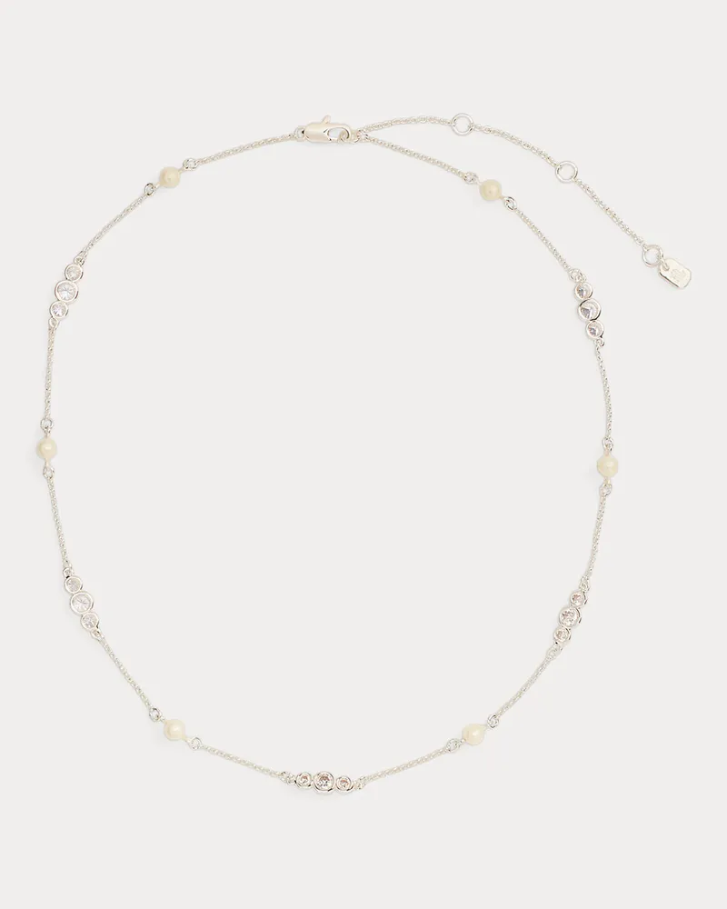 Ralph Lauren Station-Halskette mit Kunstperlen Silver