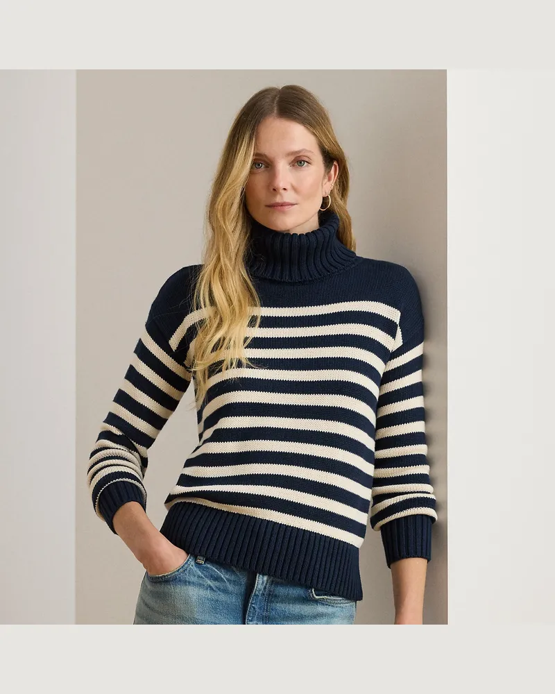 Ralph Lauren Gestreifter Baumwoll-Rollkragenpullover Blue