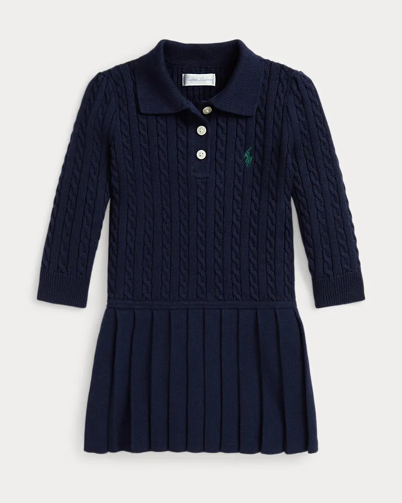 Ralph Lauren Polo-Pulloverkleid mit Mini-Zopfmuster Blue