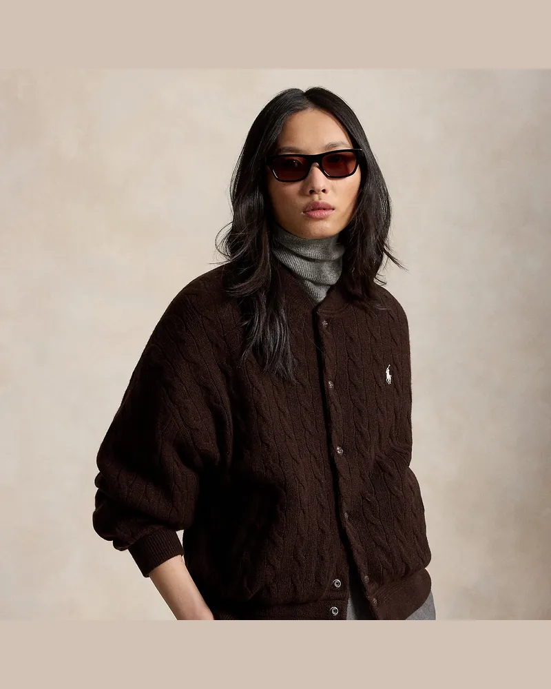Ralph Lauren Woll-Kaschmir-Jacke mit Zopfmuster Brown