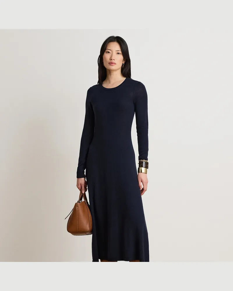 Ralph Lauren Rundhals-Pulloverkleid aus Wolle Blue