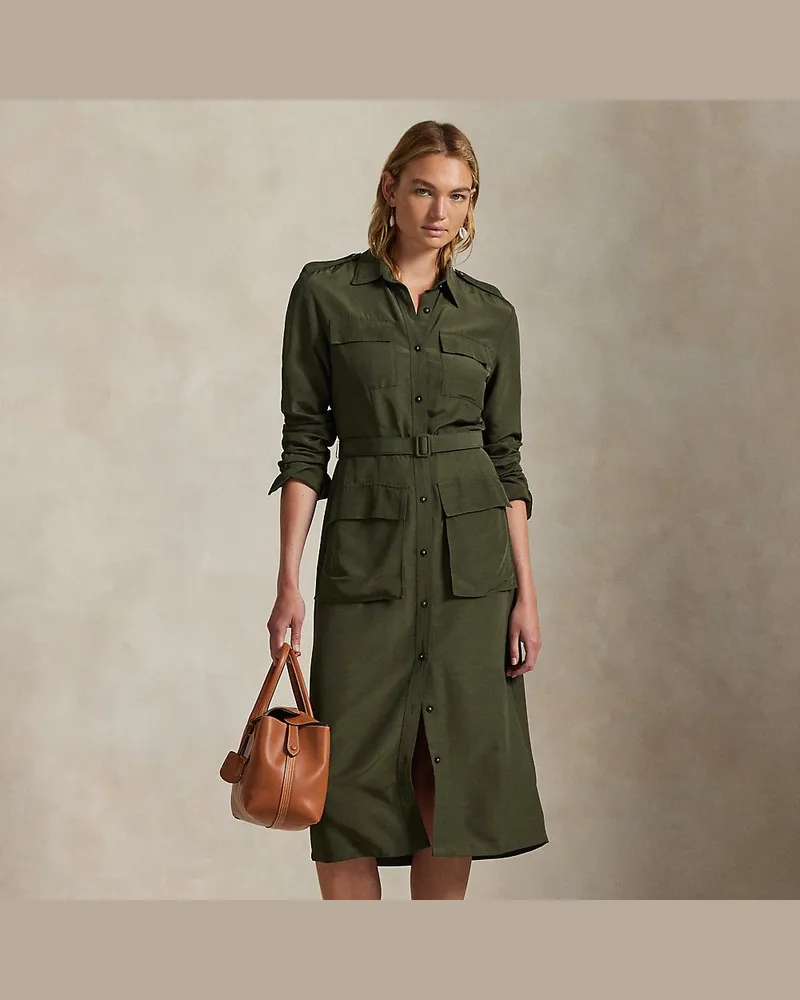 Ralph Lauren Faille-Hemdkleid mit Gürtel Green