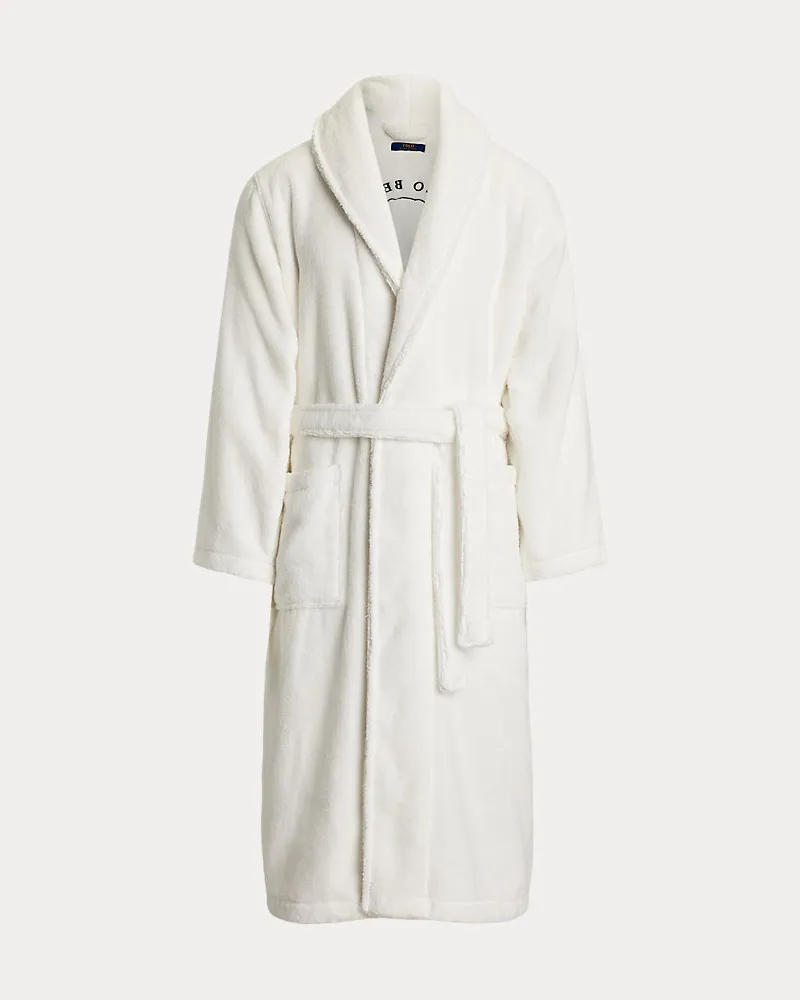 Ralph Lauren Baumwollfrottee-Bademantel mit Polo Bear White