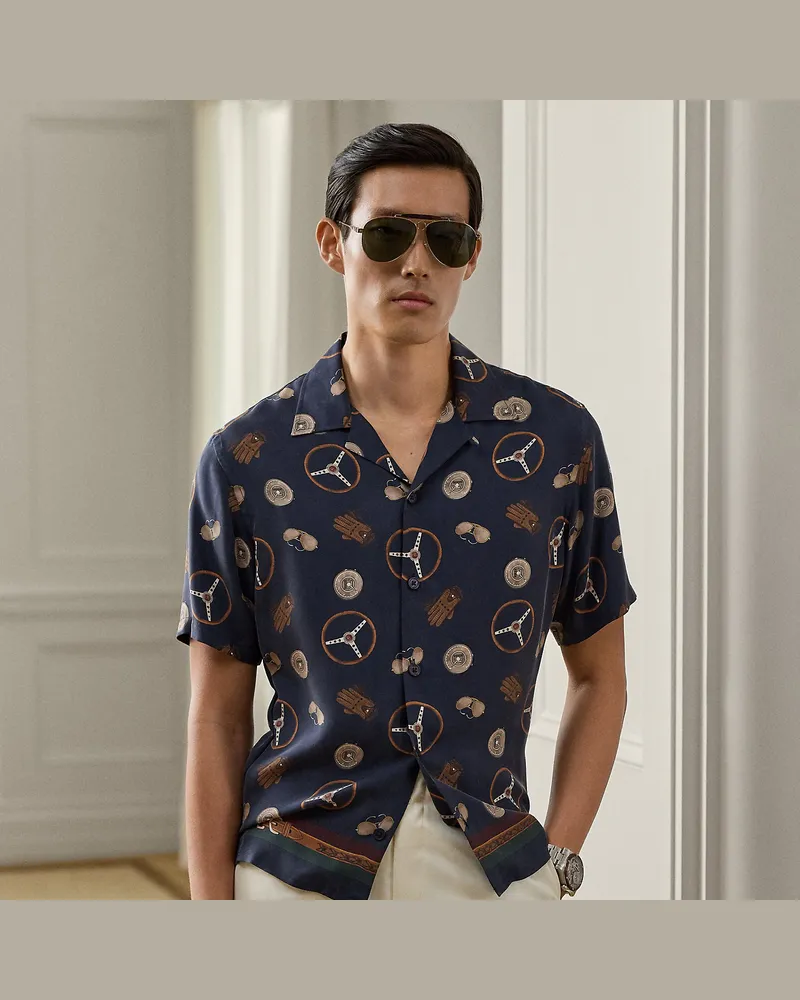 Ralph Lauren Bedrucktes Freizeit-Kurzarmhemd Blue