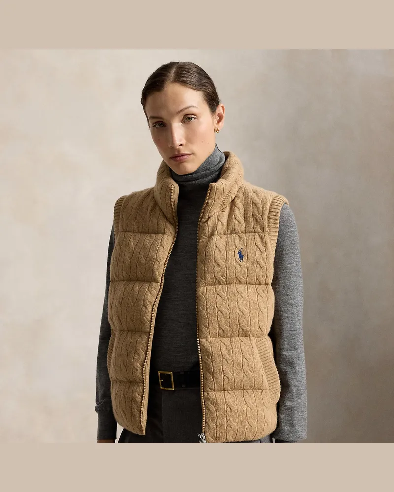 Ralph Lauren Woll-Kaschmir-Weste mit Zopfmuster Tan