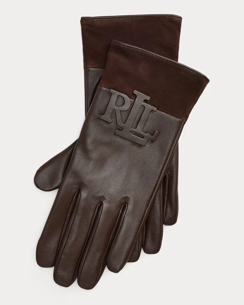 Ralph Lauren Schafleder-Funktionshandschuhe mit Logo Brown