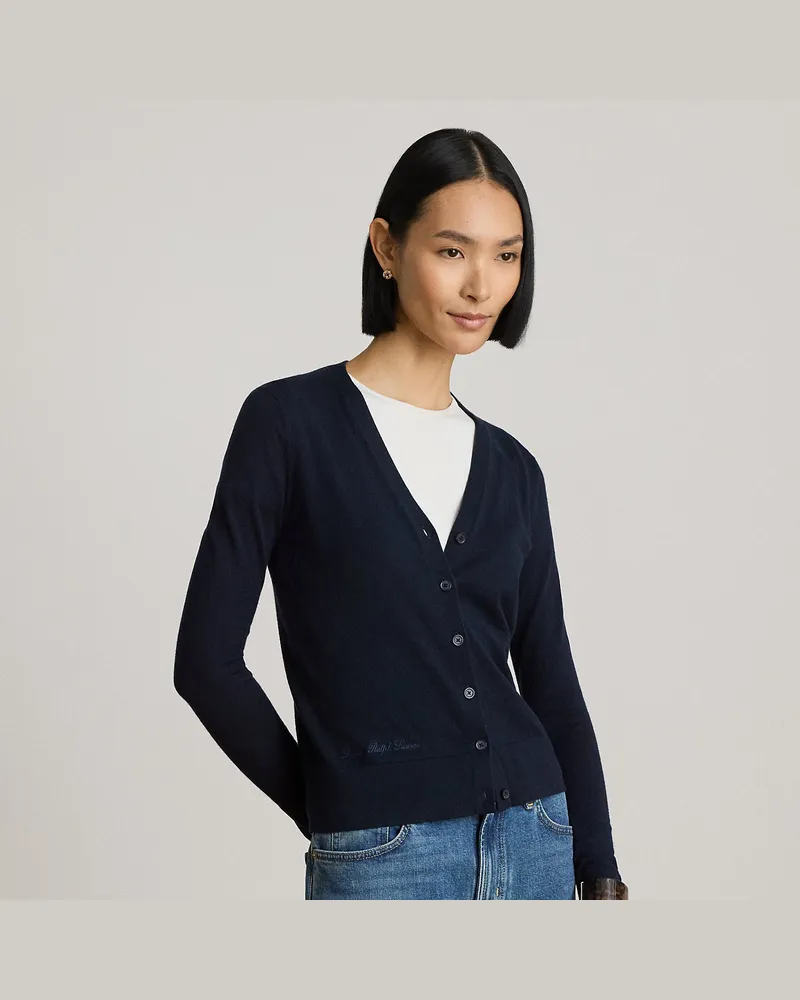 Ralph Lauren Baumwoll-Modal-Cardigan mit V-Ausschnitt Blue