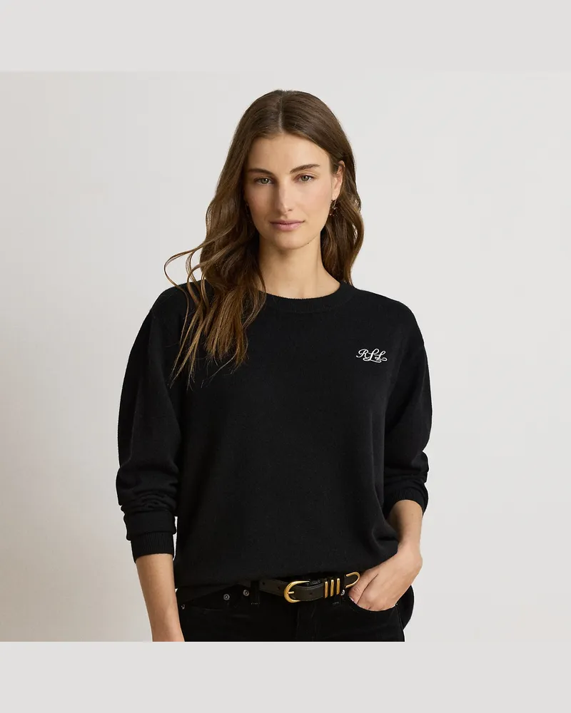 Ralph Lauren Bestickter Rundhalspullover aus Kaschmir Black