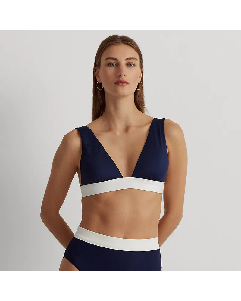 Ralph Lauren Zweifarbige Bikinihose mit hoher Taille Blue