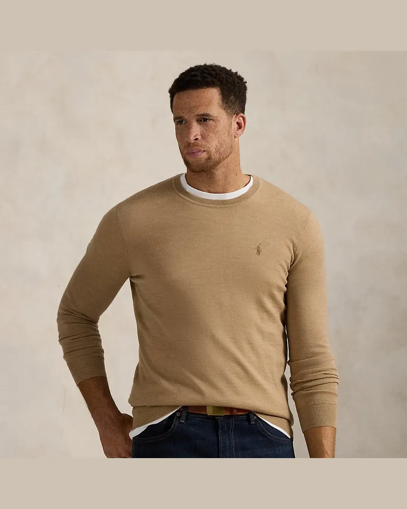 Ralph Lauren Große Größen - Waschbarer Rundhalspullover aus Wolle Tan