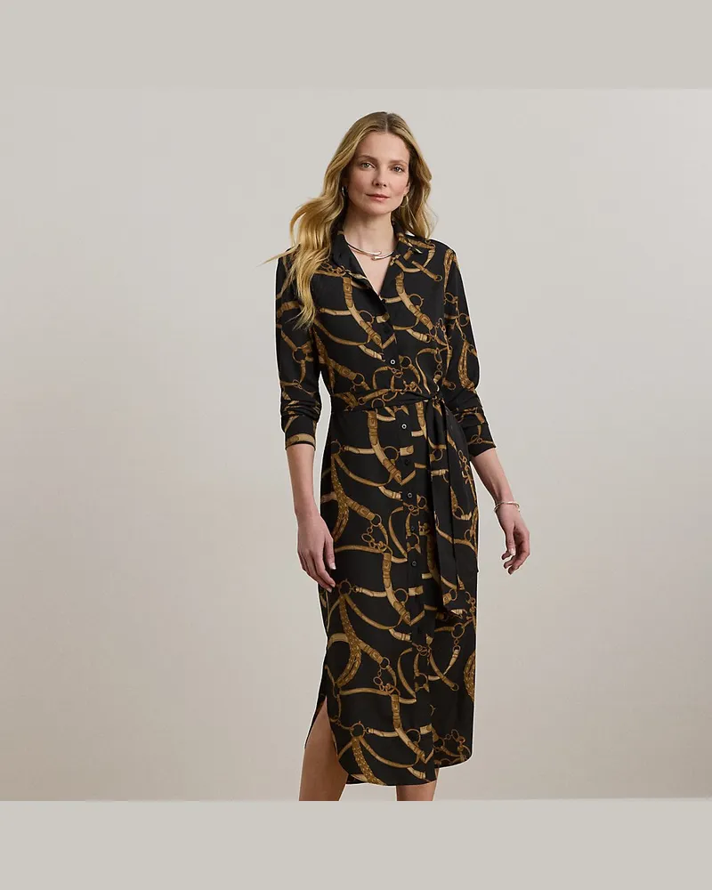 Ralph Lauren Crêpe-Hemdkleid mit Gürteldruck Black