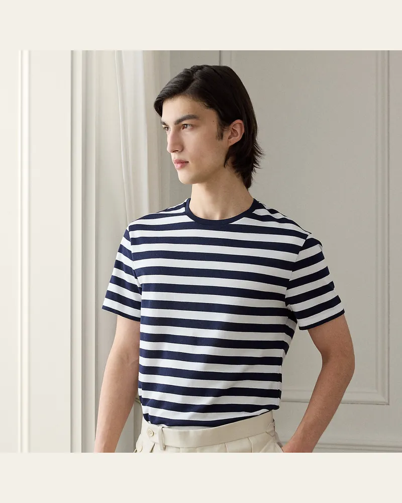 Ralph Lauren Florgarn-Piqué-T-Shirt mit Streifen Blue