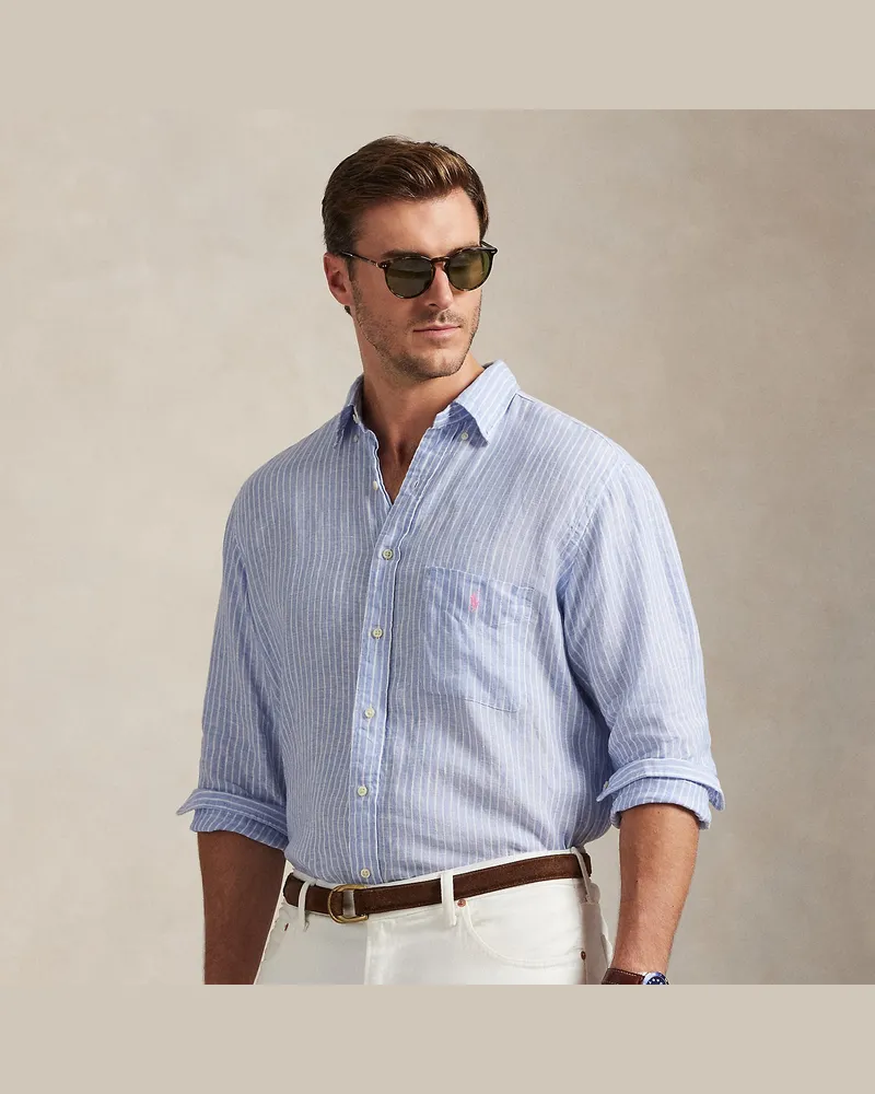 Ralph Lauren Große Größen - Gestreiftes Leinenhemd Blue