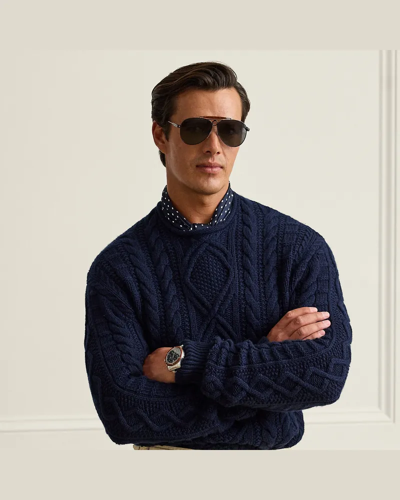 Ralph Lauren Aran-Strickpullover aus Kaschmir Blue