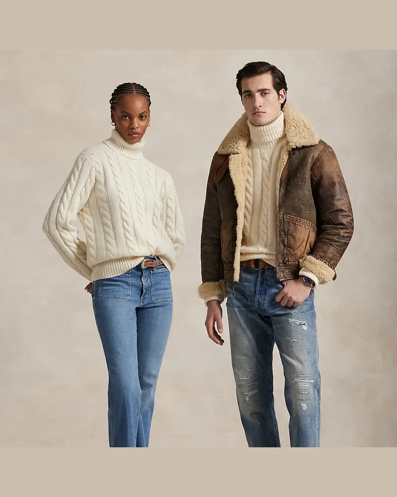 Ralph Lauren Woll-Kaschmir-Pullover mit Zopfmuster Cream