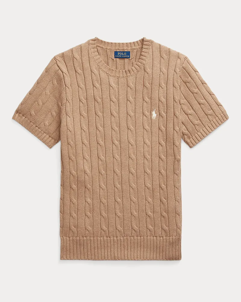 Ralph Lauren Kurzarm-Baumwollpullover mit Zopfmuster Tan