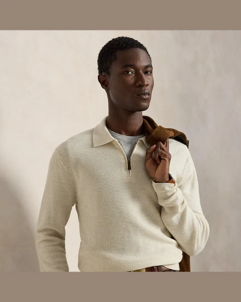 Ralph Lauren Waschbarer Wollpullover mit Polo-Kragen Cream