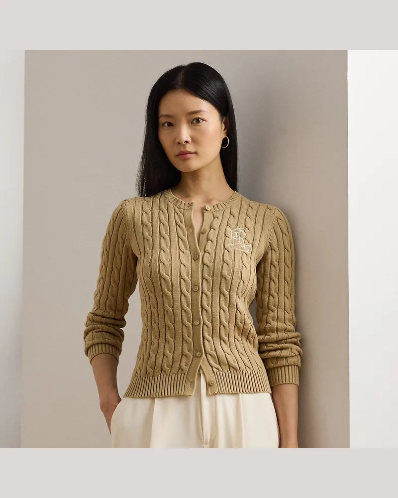 Ralph Lauren Baumwollstrickjacke mit Zopfmuster Tan